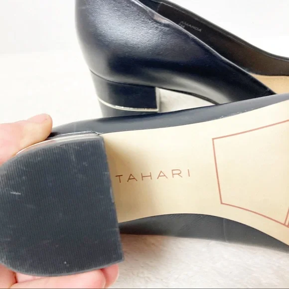Tahari Amanda Black Leather Block Heel Pumps sz 7 - Picture 5 of 8